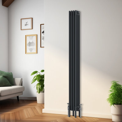 Rinse Bathrooms Traditional Radiator 1800X200mm Anthracite Vertical 4 Column Cast Iron Radiators Central Heating Heater Rads from B&Q