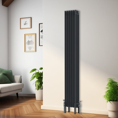 Rinse Bathrooms Traditional Radiator 1800X290mm Anthracite Vertical 4 Column Cast Iron Radiators Central Heating Heater Rads from B&Q