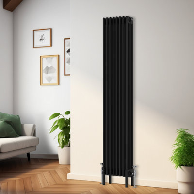 Rinse Bathrooms Traditional Radiator 1800X380mm Black Vertical 4 Column Cast Iron Radiators Central Heating Heater Rads from B&Q