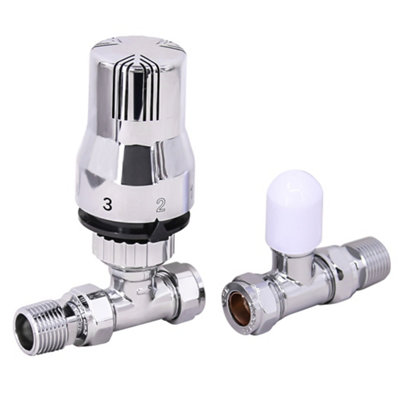 Rinse Bathrooms Thermostatic Radiator Valve 15mm X 1/2" Straight Chrome Rad Trv + Lockshield from B&Q