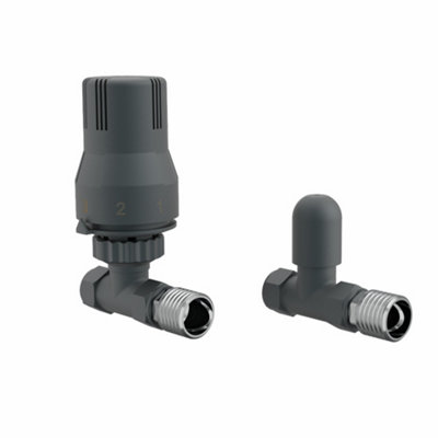 Rinse Bathrooms Anthracite Thermostatic Radiator Valve 15mm Straight Radiator Trv + Lockshield For Heated Towel Rail Radiator from B&Q
