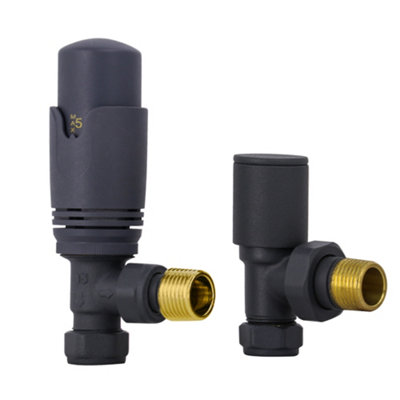 Rinse Bathrooms Thermostatic Radiator Valve 15mm Angled Radiator Trv + Lockshield For Heated Towel Rail Radiator Anthracite from B&Q