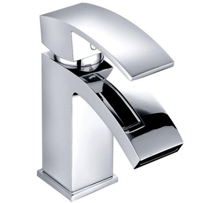 Rinse Bathrooms Mini Square Waterfall Bathroom Sink Monoblock Mixer Faucet Chrome from B&Q