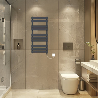 Rinse Bathrooms Electric Flat Panel Heated Towel Rail Sand Grey Bathroom Ladder Radiator Warmer 1000X450mm 600W from B&Q