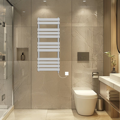 Rinse Bathrooms Electric Flat Panel Heated Towel Rail Chrome Bathroom Ladder Radiator Warmer 1200X500mm 600W from B&Q