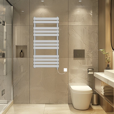 Rinse Bathrooms Electric Flat Panel Heated Towel Rail Chrome Bathroom Ladder Radiator Warmer 1200X600mm 600W from B&Q