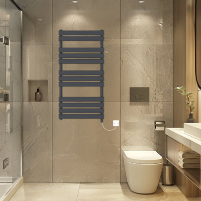 Rinse Bathrooms Electric Flat Panel Heated Towel Rail Sand Grey Bathroom Ladder Radiator Warmer 1200X600mm 600W from B&Q