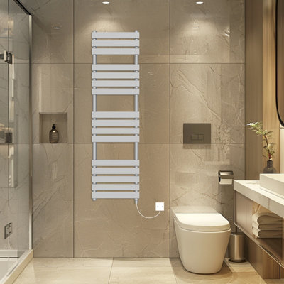 Rinse Bathrooms Electric Flat Panel Heated Towel Rail Chrome Bathroom Ladder Radiator Warmer 1600X450mm 800W from B&Q