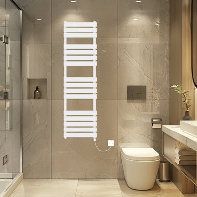 Rinse Bathrooms Electric Flat Panel Heated Towel Rail White Bathroom Ladder Radiator Warmer 1600X450mm 800W from B&Q