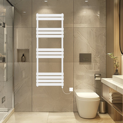 Rinse Bathrooms Electric Flat Panel Heated Towel Rail White Bathroom Ladder Radiator Warmer 1600X600mm 800W from B&Q