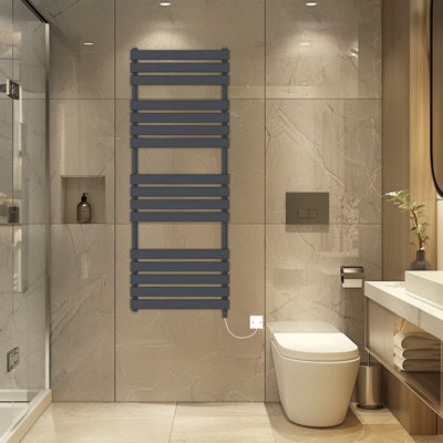 Rinse Bathrooms Electric Flat Panel Heated Towel Rail Sand Grey Bathroom Ladder Radiator Warmer 1600X600mm 800W from B&Q