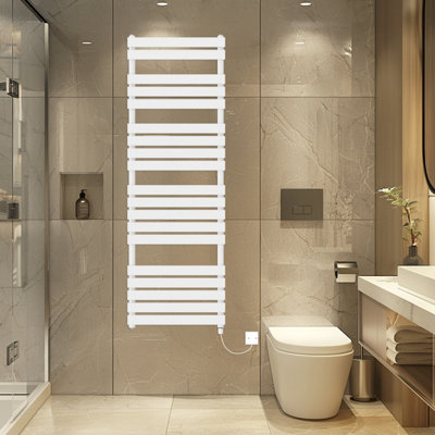 Rinse Bathrooms Electric Flat Panel Heated Towel Rail White Bathroom Ladder Radiator Warmer 1800X600mm 1000W from B&Q
