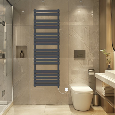 Rinse Bathrooms Electric Flat Panel Heated Towel Rail Sand Grey Bathroom Ladder Radiator Warmer 1800X600mm 1000W from B&Q