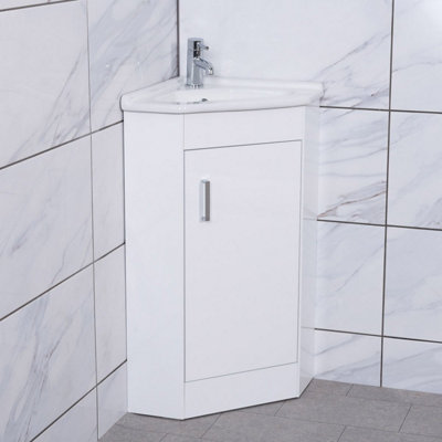 B&Q -  Bathroom Cabinet White Corner Floorstanding Vanity Unit & Ceramic Basin Sink Cloakroom Storage Furniture 550mm