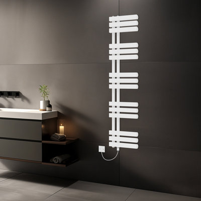 Rinse Bathrooms 1600X450mm White Designer Bathroom Electric Heated Towel Rail Rad Ladder Radiator Kit 800W from B&Q
