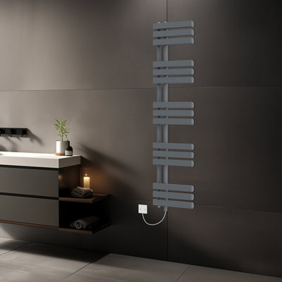 Rinse Bathrooms 1600X450mm Sand Grey Designer Bathroom Electric Heated Towel Rail Rad Ladder Radiator Kit 800W from B&Q