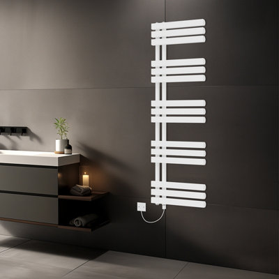 Rinse Bathrooms 1600X600mm White Designer Bathroom Electric Heated Towel Rail Rad Ladder Radiator Kit 800W from B&Q