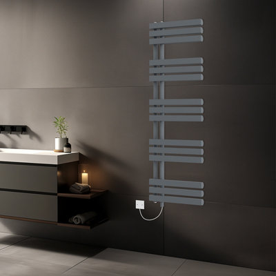 Rinse Bathrooms 1600X600mm Sand Grey Designer Bathroom Electric Heated Towel Rail Rad Ladder Radiator Kit 800W from B&Q