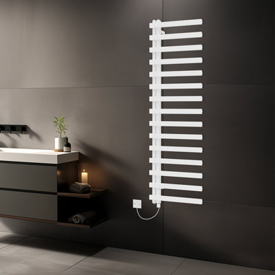 Rinse Bathrooms 1600X600mm 800W Square Designer Electric Heated Towel Rail Bathroom Ladder Radiator Warmer White from B&Q