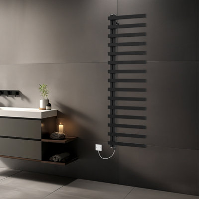 Rinse Bathrooms 1600X600mm 800W Square Designer Electric Heated Towel Rail Bathroom Ladder Radiator Warmer Black from B&Q