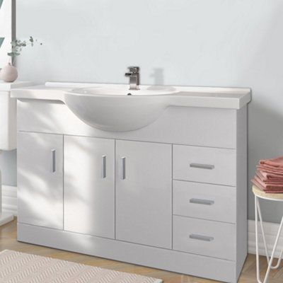 B&Q -  1200mm Gloss Basin Vanity Unit Sink Cabinet Bathroom Toilet Storage Furniture