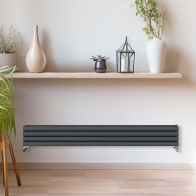 B&Q -  236X1800mm Anthracite Horizontal Radiator Double Column Oval Panel Radiators Central Heating