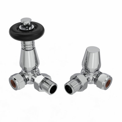 B&Q -  15mm Traditional Trv Thermostatic Corner Radiator Valve With Lockshield Valve Chrome