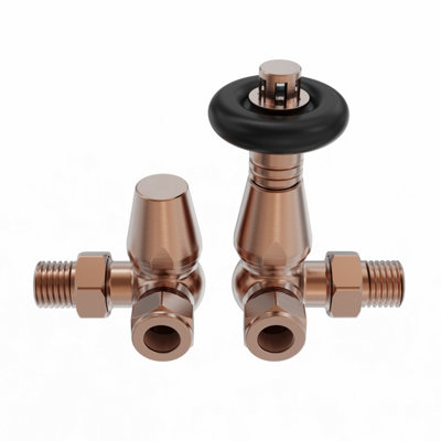 B&Q -  15mm Traditional Trv Thermostatic Corner Radiator Valve With Lockshield Valve Brushed Copper