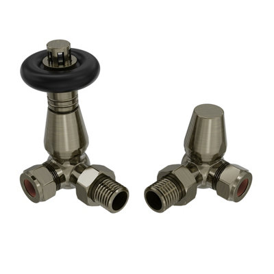 B&Q -  15mm Traditional Trv Thermostatic Corner Radiator Valve With Lockshield Valve Polished Antique Brass