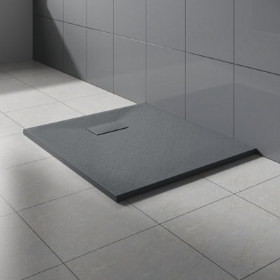 Rinse Bathrooms Anthracite Rectangular Shower Tray Slate Effect Smc Slip-Resistant Shower Base 1700X700mm With Waste from B&Q