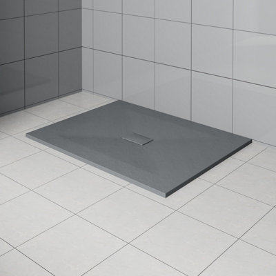 Rinse Bathrooms Anthracite Rectangular Shower Tray Slate Effect Smc Slip-Resistant Shower Base 1200X1000mm With Waste from B&Q