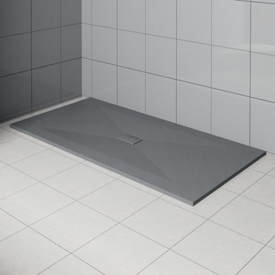 Rinse Bathrooms Anthracite Rectangular Shower Tray Slate Effect Smc Slip-Resistant Shower Base 1800X1000mm With Waste from B&Q