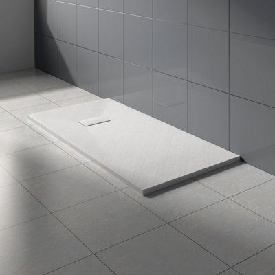 Rinse Bathrooms White Rectangular Shower Tray Slate Effect Smc Slip-Resistant Shower Base For Enclosures 1400X700mm With Waste from B&Q
