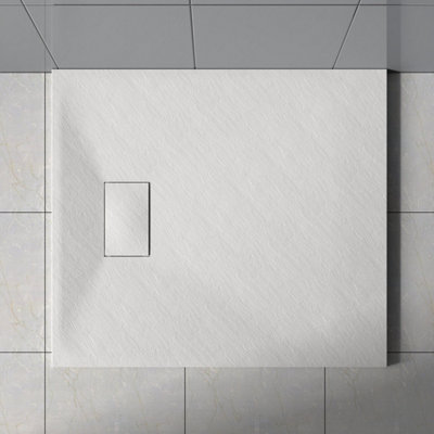 Rinse Bathrooms White Rectangular Shower Tray Slate Effect Smc Slip-Resistant Shower Base For Enclosures 1700X700mm With Waste from B&Q