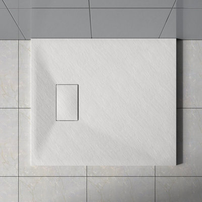 Rinse Bathrooms White Rectangular Shower Tray Slate Effect Smc Slip-Resistant Shower Base For Enclosures 900X700mm With Waste from B&Q
