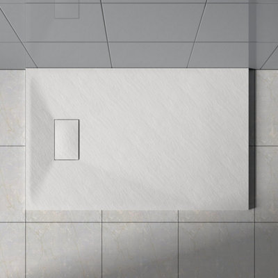 Rinse Bathrooms White Rectangular Shower Tray Slate Effect Smc Slip-Resistant Shower Base For Enclosures 1100X700mm With Waste from B&Q