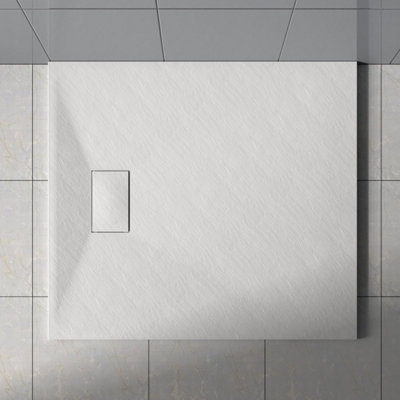 Rinse Bathrooms White Rectangular Shower Tray Slate Effect Smc Slip-Resistant Shower Base For Enclosures 1000X900mm With Waste from B&Q