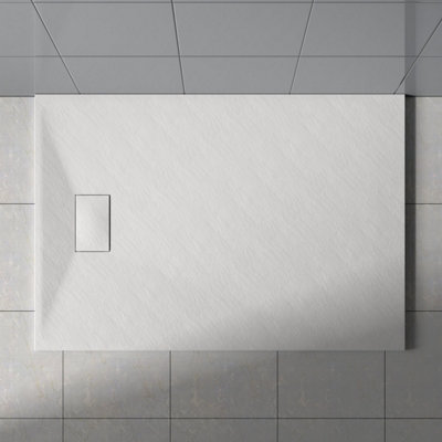 Rinse Bathrooms White Rectangular Shower Tray Slate Effect Smc Slip-Resistant Shower Base For Enclosures 1200X900mm With Waste from B&Q