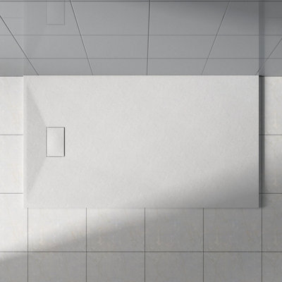 Rinse Bathrooms White Rectangular Shower Tray Slate Effect Smc Slip-Resistant Shower Base For Enclosures 1500X900mm With Waste from B&Q