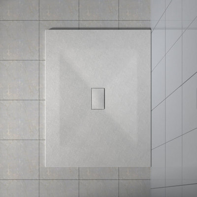 Rinse Bathrooms White Rectangular Shower Tray Slate Effect Smc Slip-Resistant Shower Base For Enclosures 1400X1000mm With Waste from B&Q