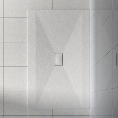 Rinse Bathrooms White Rectangular Shower Tray Slate Effect Smc Slip-Resistant Shower Base For Enclosures 1600X1000mm With Waste from B&Q