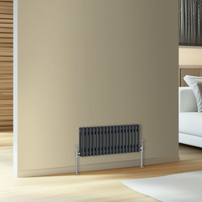 Rinse Bathrooms Traditional Cast Iron Style Double Column Horizontal Radiator Anthracite 300 X 830mm from B&Q