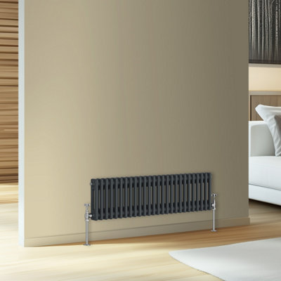 Rinse Bathrooms Traditional Cast Iron Style Double Column Horizontal Radiator Anthracite 300 X 1190mm from B&Q