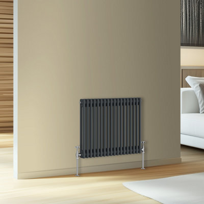 Rinse Bathrooms Traditional Cast Iron Style Double Column Horizontal Radiator Anthracite 600 X 830mm from B&Q