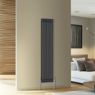 Rinse Bathrooms Traditional Cast Iron Style Double Column Vertical Radiator Anthracite 1500 X 380mm from B&Q