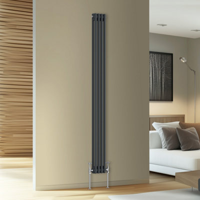 Rinse Bathrooms Traditional Cast Iron Style Double Column Vertical Radiator Anthracite 1800 X 200mm from B&Q