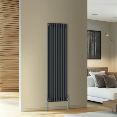 Rinse Bathrooms Traditional Cast Iron Style Triple Column Vertical Radiator Anthracite 1500 X 472mm from B&Q