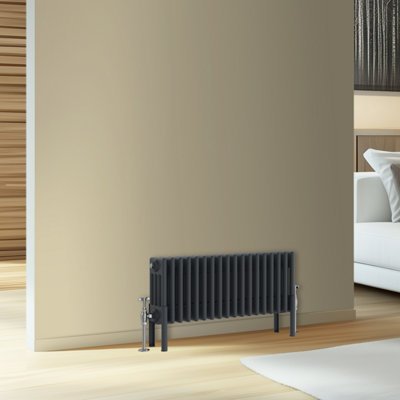 Rinse Bathrooms Traditional Cast Iron Style 4 Colomn Column Horizontal Radiator Anthracite 300 X 830mm from B&Q