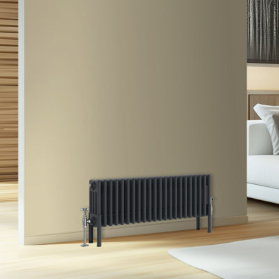Rinse Bathrooms Traditional Cast Iron Style 4 Colomn Column Horizontal Radiator Anthracite 300 X 1010mm from B&Q