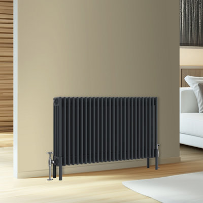 Rinse Bathrooms Traditional Cast Iron Style 4 Colomn Column Horizontal Radiator Anthracite 600 X 1190mm from B&Q